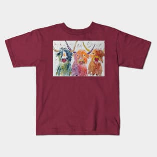 Three funny colourful Highland Cows Kids T-Shirt